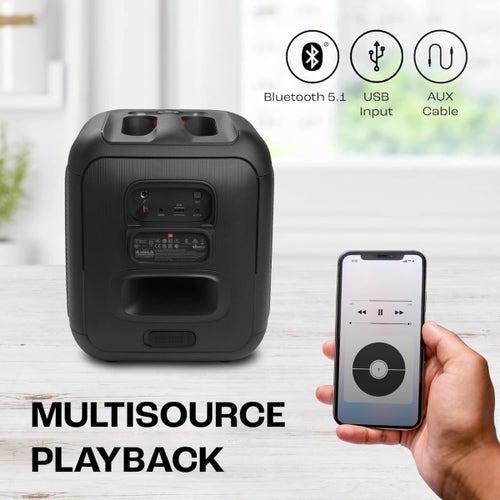 JBL PartyBox Encore Essential Bluetooth Party Speaker with JBL Pro Sound, IPX4 Splash proof, 100 Watt RMS Microphone Input.   ⭐⭐⭐⭐⭐(4.9/5)