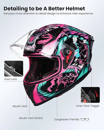 ILM Motorcycle Helmet Full Face Casco DOT Model.            ⭐⭐⭐⭐⭐ (4.9/5)