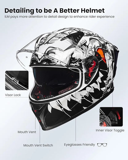 ILM Motorcycle Helmet Full Face Casco DOT Model.            ⭐⭐⭐⭐⭐ (4.9/5)